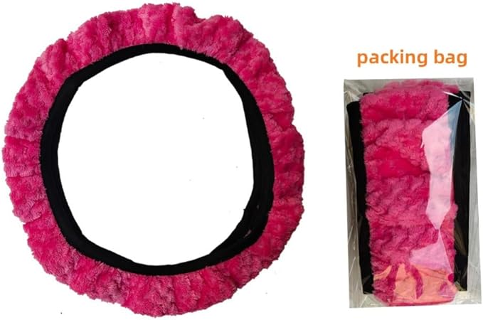 15 Inch Soft Dot Plush Steering Wheel Cover Anti-Slip Comfortable Winter Grip Universal Fit for Most Car Truck Vehicle SUV (Rose)