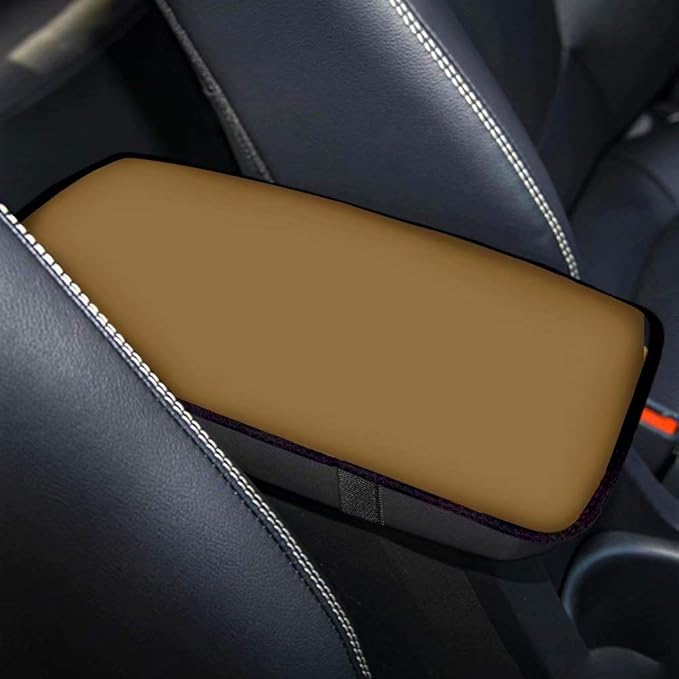 Khaki Center Console Pad, Black Car Armrest Pad Car Seat Box Cover Protector for Most Vehicle