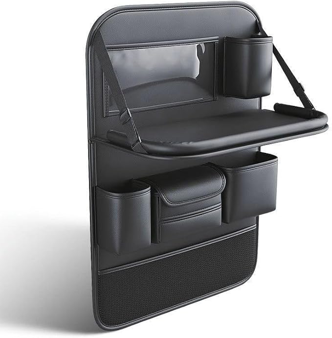 Car Backseat Organiser for Chevy Suburban 2020-2024, PU Leather Kick Mat, with Foldable Table - Waterproof Travel Storage Bag, Black