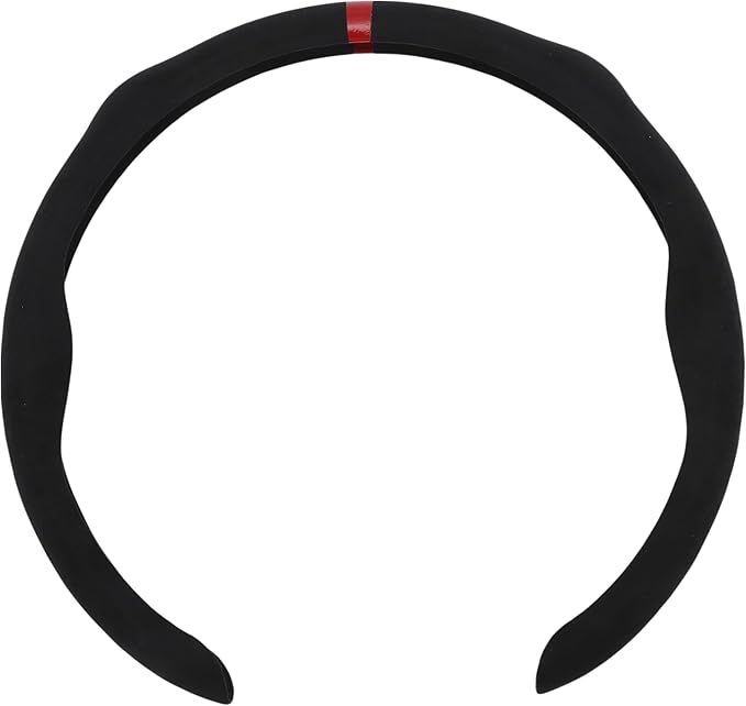Suede Steering Wheel Cover ABS Car Steering Wheel Protector 14.96" Black Red 1 Pc