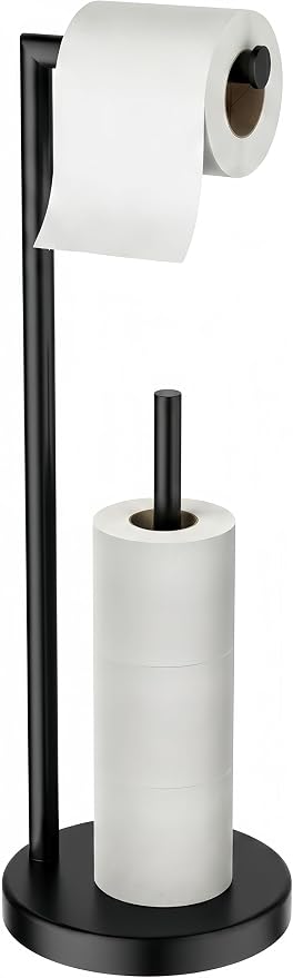 FORIOUS Toilet Paper Holder Stand, Modern Freestanding Tissue Roll Holder for Bathroom, Durable SUS 304 Stainless Steel and Weighted Base Toilet Paper Stand, Storage for 4 Rolls, Matte Black
