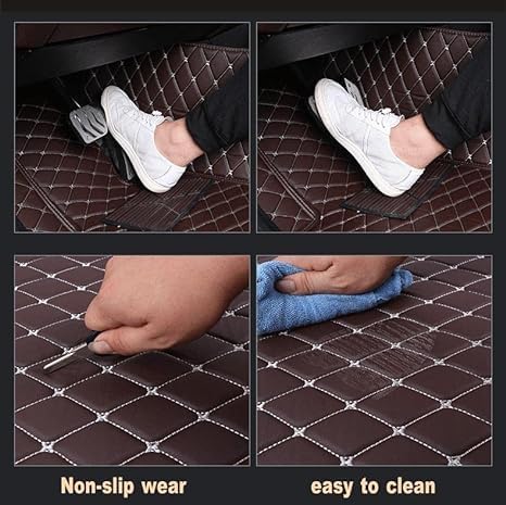 Custom Floor Mats for Cars，Luxury Full Coverage All Weather Car Floor Mats，Leather Car Mat Set ， Floor Mats for 99% of Cars, Trucks & SUVs (Edge Gray Diamond with Black Stripes in The Middle)