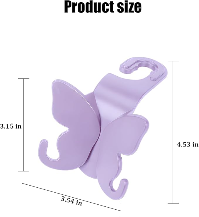 2PCS Car Seat Headrest Hook, Cute Butterfly Backseat Storage Hanger Organizer for Purse Handbag Umbrella, Auto Interior Seat Back Hook Holder Decor, Universal for SUV Truck Van (Purple)