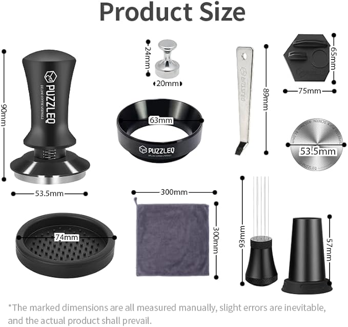 54mm Espresso Accessories Kit, Spring Loaded Calibrated Tamper,mat，WDT Tool，Dosing Funnel，Puck Screen kit，Basket Removal Tool ，Cleaning ClothSet,Fits 54mm Breville Espresso Coffee Machines (54MM)