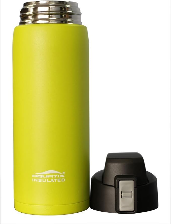 Aquatix (Vapor Lime, 21 Ounce) Yellow Light Green Pure Stainless Steel Double Wall Vacuum Insulated Sports Water Bottle with Convenient Flip Top - Keeps Drinks Cold for 24 Hours, Hot for 6 Hours