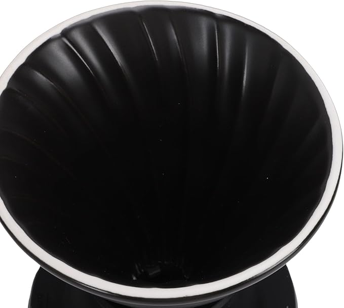 Premium Ceramic Pour Over Coffee Dripper - Heat Immersion Cone Brewer with Filter Holder for Home, Office & Travel Use, Ideal Coffee Maker for Daily Brewing (Black)