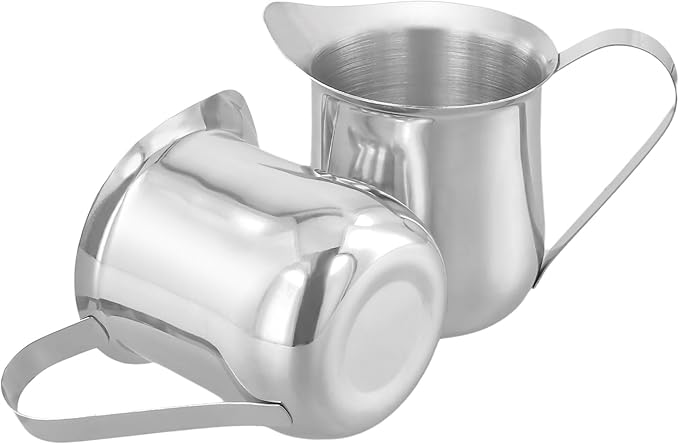 KEILEOHO 6 PCS 5oz Stainless Steel Bell Creamers, Small Creamer Pitcher, Coffee Creamer with Wide Mouth for Cream, Sauce, Milk, Coffee, Silver