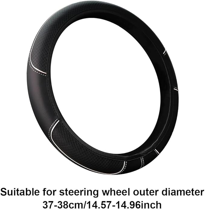 Queenbox Faux Leather Car Steering Wheel Cover, Anti-Slip Grip Diamond Quilted Protector Universal for 14.5-15in Round D Vehicle SUV Truck, Black White