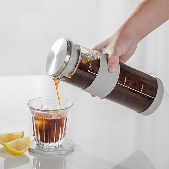 Portable Airtight Cold Brew Iced Coffee Maker Tea Infuser -800ml Cold Brew Coffee Kettle Brewing Glass Carafe Pitcher Easy to Use
