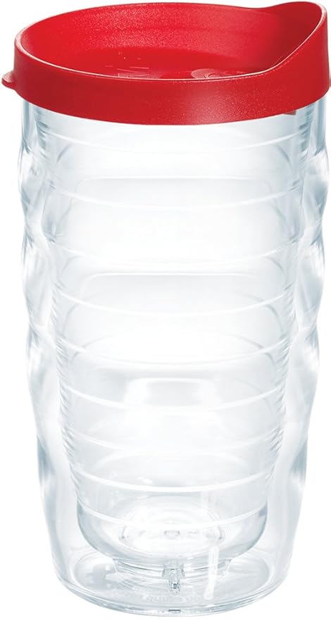 Tervis Clear & Colorful Lidded Made in USA Double Walled Insulated Tumbler Travel Cup Keeps Drinks Cold & Hot, 10oz Wavy, Red Lid