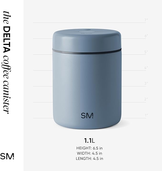 Simple Modern Delta Coffee Canister | Airtight Vacuum Seal with Auto-Reseal Technology | Ceramic Lined Stainless Steel Container for Coffee Grounds, Beans, Tea | 1.1L, Blue Dune