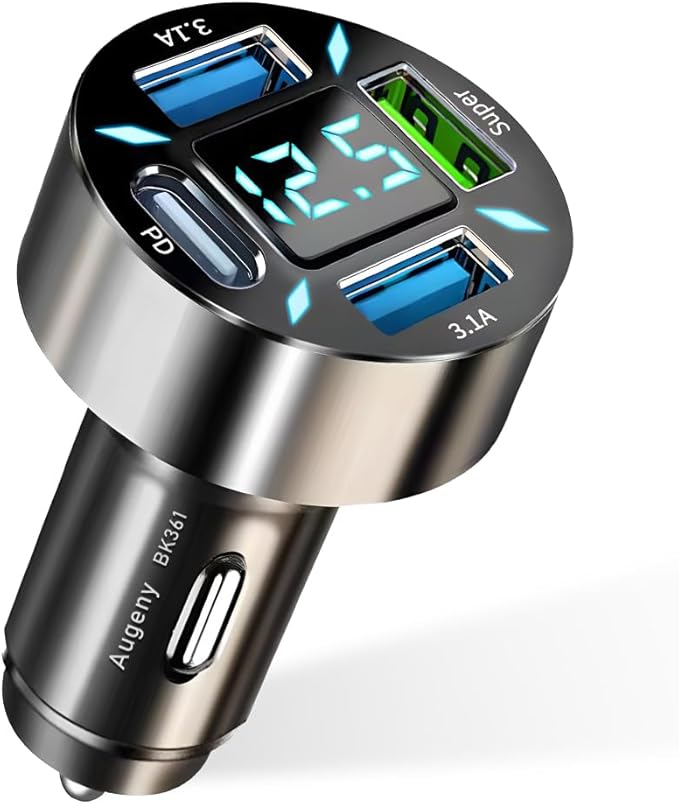 Augeny USB C Car Charger, 4 Port Auto Fast Charger with USB PD & 66W, Cigarette Lighter USB Automotive Adapter Compatible with Most Mobile Cell Phone, Car Accessories (PD+66W)