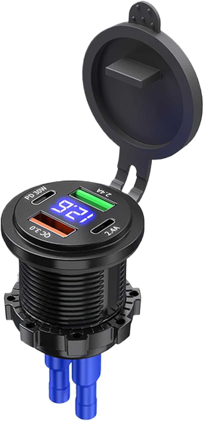 USB Car Charger - Fast PD+QC3.0 Charging Station, Digital Display Monitor Design, USB-A + ÚSB-C Ports + 60W Output Power Spec, ABS PVC -Grade Construction - for Cars, Trucks & Motorcycles