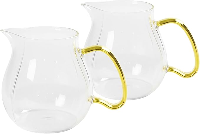 Creamers Glass Pitcher Set of 2, Elegant Spherical Transparent Creamer Pitcher for Coffee Servers, Milk, Tea, 12 oz / 350 ml Milk Frothing Cup Creamer Jug for Coffee shop, Home and Kitchen