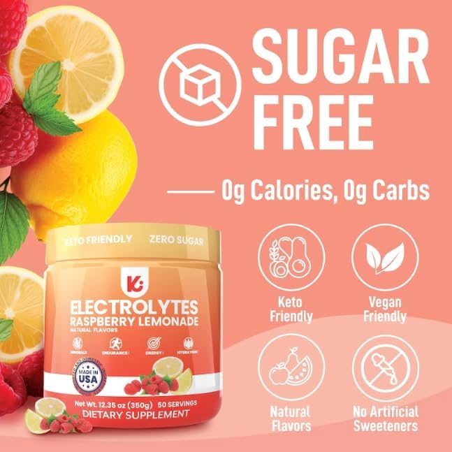 Keppi Electrolytes Powder – Raspberry Lemonade Flavor 50 Servings – No Sugar Hydration Supplement with Magnesium, Potassium, Sodium – Keto, Vegan, Fasting-Friendly, Zero Calorie Electrolyte Drink