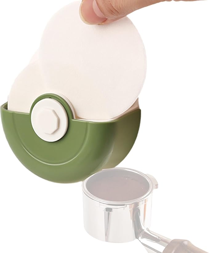 Coffee Paper Filter Holder, ABS Wall-mounted Adhesive Dustproof Coffee Filter Storage Container Organizer for 51/54/58mm Round Disposable Puck Screen Paper Filters, Green