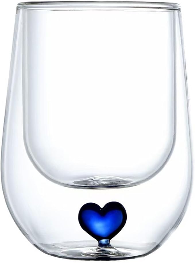 8.5oz Cute Love Mug,Couple cups, Double Wall Glass Coffee Glass Cup, Suitable for Valentine's Day, Mother's Day, Birthday Gifts for Girls (Blue Love)