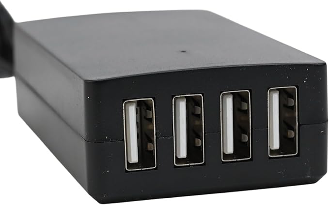 4-Port USB Charger 12V/24V to 5V with Battery Clip, Multiport Adapter for Car, Fast Charging 18W, 8-35V Input, Overcharge Protection