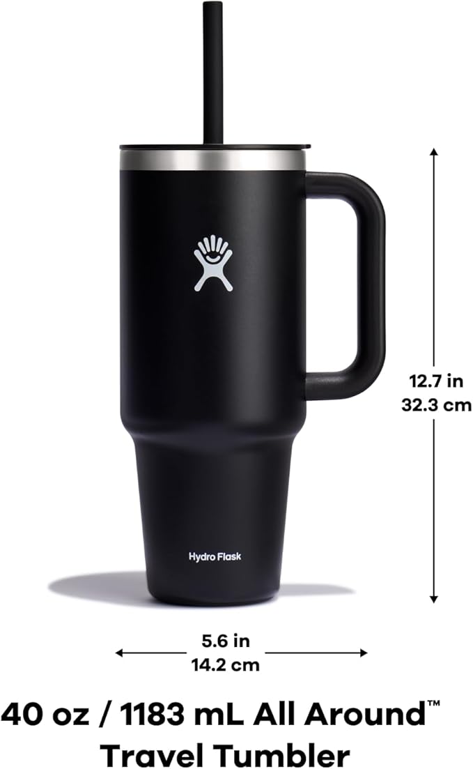 Hydro Flask Travel Tumbler with Handle, Lid and Straw - Insulated Stainless Steel in 40 Oz Trillium