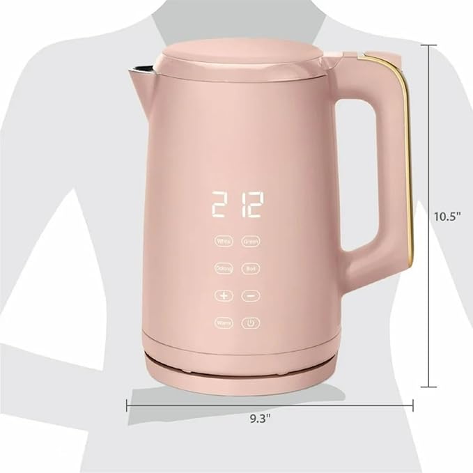 Electric Gooseneck Kettle 1 Liter 1200W, Stainless Steel, Pour Over Coffee Tea, Auto Shut-Off, 360° Cordless Power Base (Rose 1.7L)