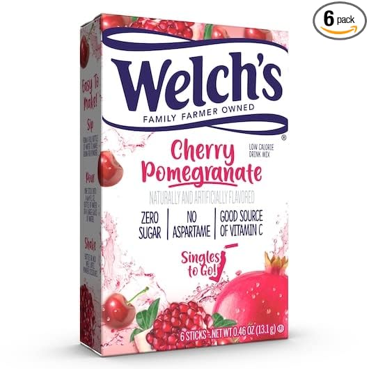 Welch's Singles To Go Drink Mix Cherry Pomegranate, 6 Boxes with 6 Packets Each- 36 Total Servings