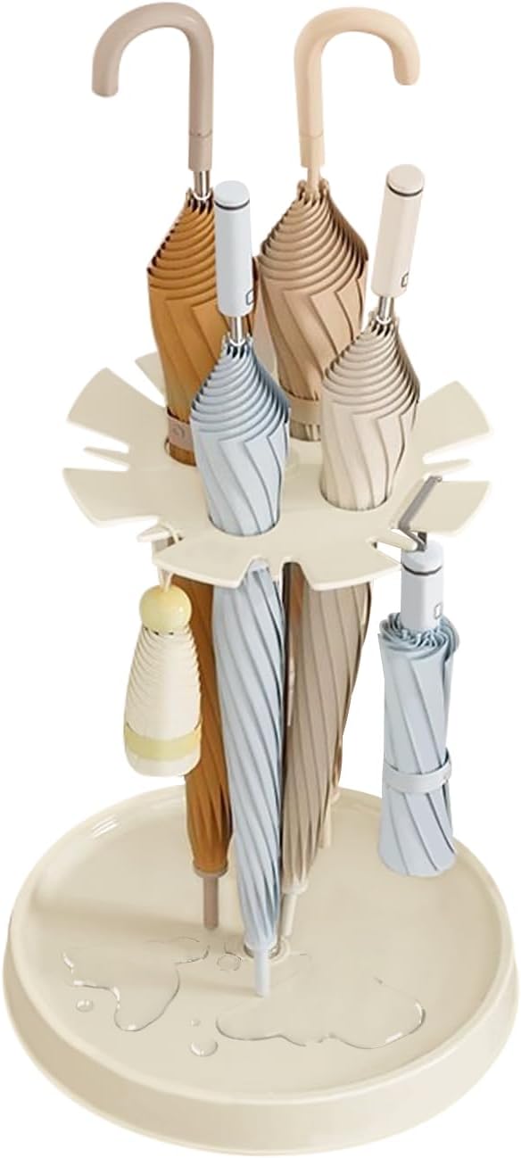 Umbrella Holder for Entryway Space Saving Organizer for Long/Short-Handled Umbrellas Round Standing Rack with 16 Hooks and Drip Tray Multifunctional Walking Sticks Holder