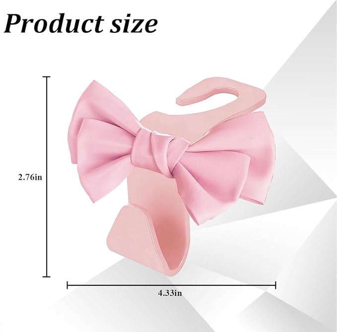 2PCS Cute Bow Car Seat Headrest Hook, Multifunctional Backseat Storage Hanger for Purse Handbag Coat, Automotive Seat Back Bag Holder Organizer, Universal for SUV RV Truck (Pink)