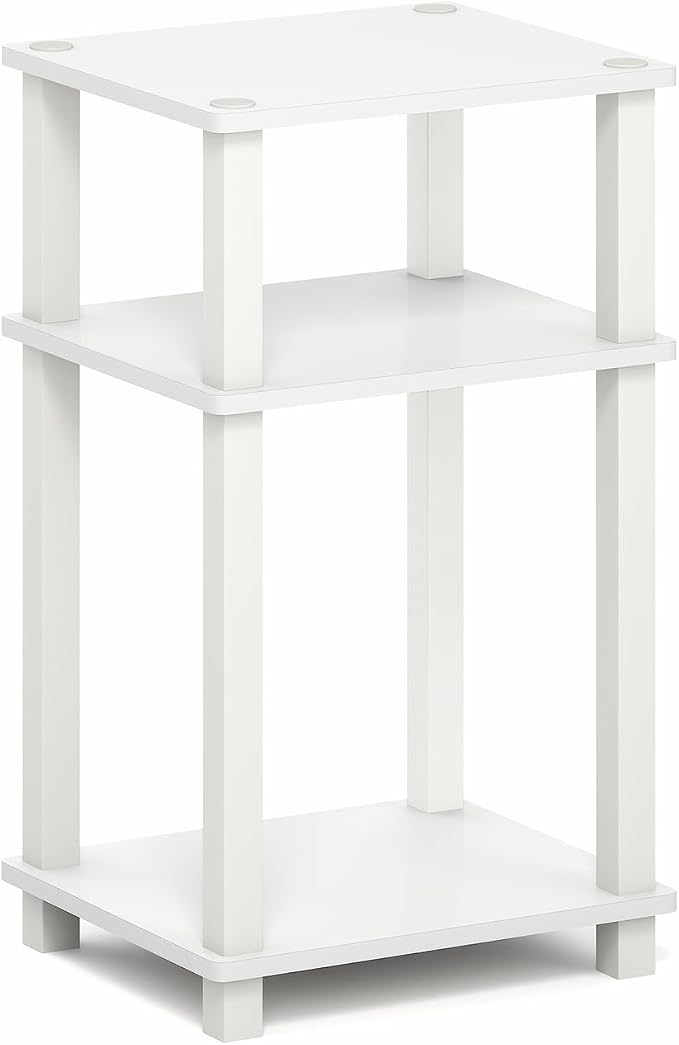 Furinno JUST Side Table, 3-Tier Open Shelf End Table, Toolless Assembly Night Stand, Bedside Table with Square Tube, for Living Room, Bedroom, White