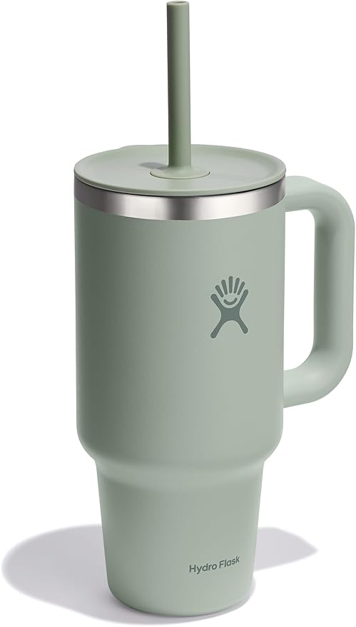 Hydro Flask Travel Tumbler with Handle, Lid and Straw - Insulated Stainless Steel in 32 Oz Tonal Agave Green