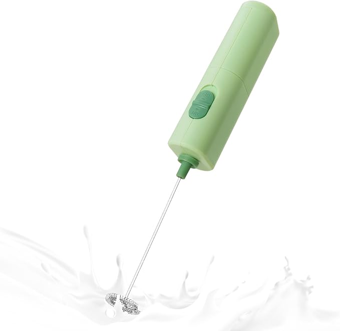 Portable Coffee Frother by ELMWAY, Battery Operated Electric Whisk, Mini Milk Frother Handled for Coffee, Latte, Matcha and Protein Powder - Green