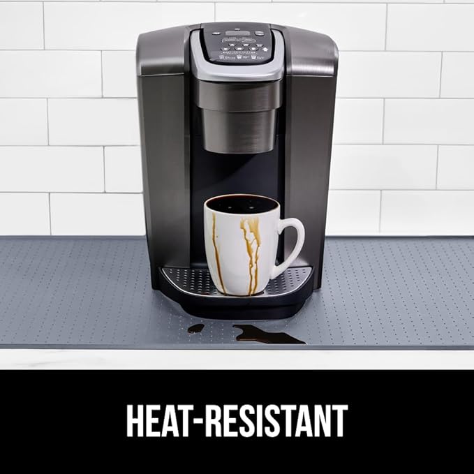 GORILLA GRIP Silicone Coffee Mat, 15x23, Espresso Machine Bar Accessories, Keep Kitchen Counters Clean, Stays in Place, Waterproof and Heat Resistant Dish Drying Mats, Home Decor Essentials, Gray