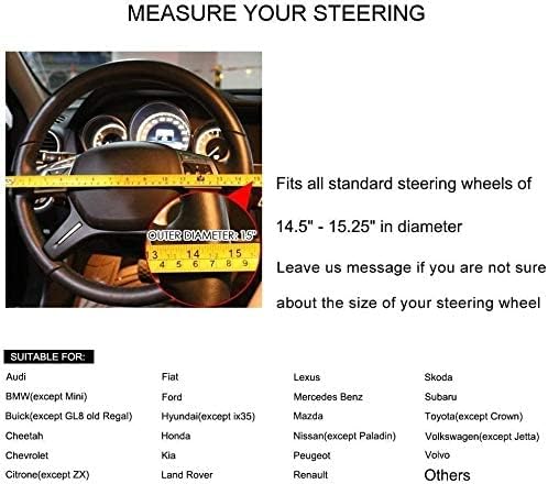 Valleycomfy Steering Wheel Covers Universal 15 inch - Genuine Leather, Breathable, Anti Slip & Odor Free (Black with Black Lines, M(14" 1/2-15" 1/4))