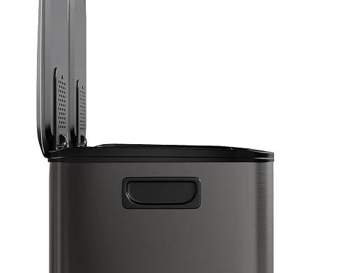 GarveeHome 2 x 4 gal Stainless Steel Double Trash Can with Lid for Kitchen, Large Dual Trash and Recycle Bin Combo, Step-on Kitchen Metal Garbage Cans, PP Inner Buckets, Liner Rim, Black