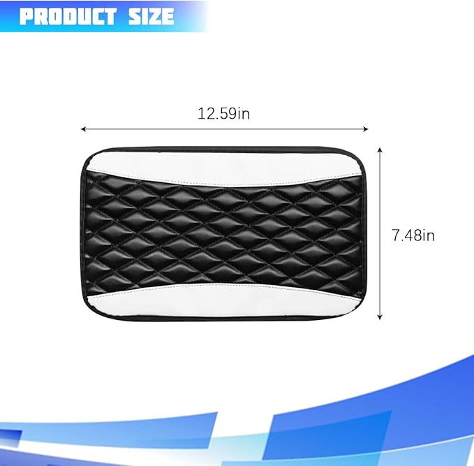 Car Center Console Cover, Comfortable PU Leather Vehicle Armrest Storage Box Cushion Pad, Anti-Scratch Automotive Interior Arm Rest Cover Protector, Universal for Truck SUV Sedan (White)