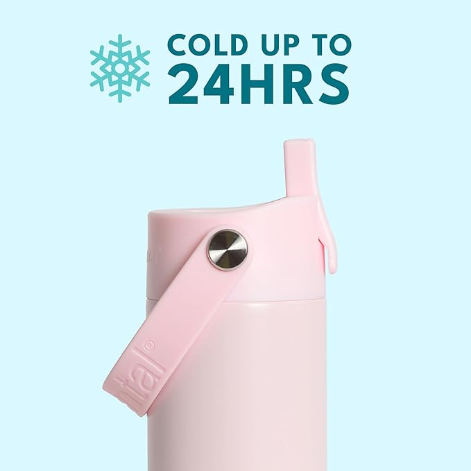 Elemental 24oz Insulated Water Bottle with Straw - 100% Leak-Proof Stainless Steel Core Water Bottles for Travel, Sports and Gym - Double Wall Insulation & BPA Free - Blush Pink