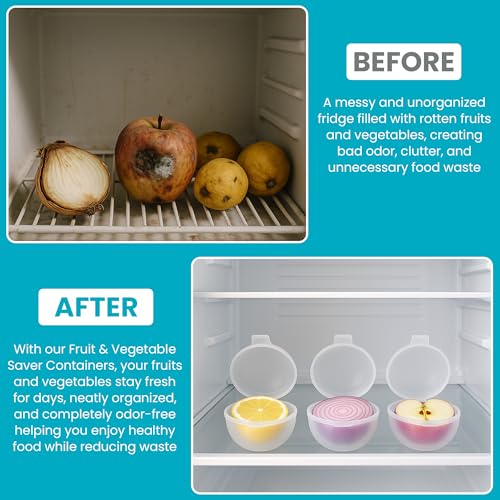 Iconikal 2-Pack Fruit Veggie Food Savers Storage Containers 4.25-Inch Bowl Produce Keeper BPA Free Dishwasher Safe Cut Onion Tomato Apple Holder Vegetables