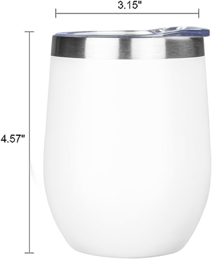 MEZMUT 12oz Insulated Wine Tumbler with Lid Double Wall Vacuum Stainless Steel Wine Glass Coffee Mug Insulated Tumbler Cup for Champaign, Cocktail, Beer (White,4 Pack)