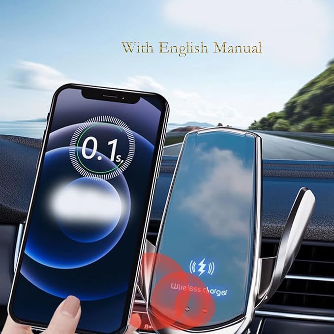 Wireless Car Charger Mount Automotive Electric Induction 15W Wireless Charger Car Auto Clamping Car Phone Holder Mount Wireless Charging Mount Vent Phone Holde Compatible with Android (Silver)