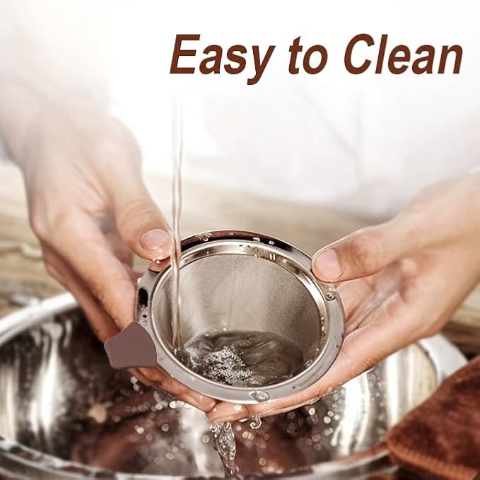 Pour Over Coffee Dripper, Stainless Steel Coffee Filter, Paperless Reusable Coffee Filter, Double mesh 600 Micro Strainer Coffee Maker with Heat-Resistant Silicone Handle & Base & Cleaning Brush