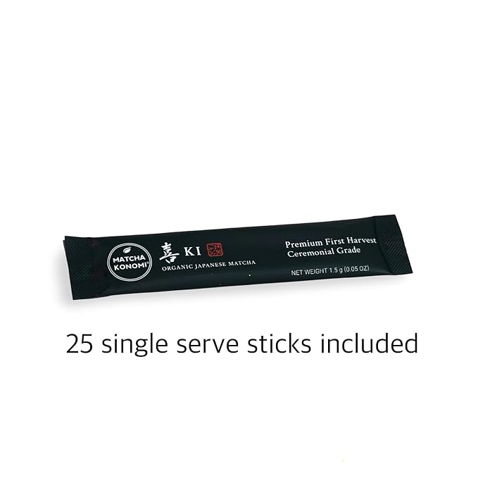 Ki Matcha (25 x 1.5g Sticks) - Organic Premium Ceremonial Japanese Matcha Green Tea Powder - First Harvest, Radiation Free, No Additives, Zero Sugar - USDA Certified - Single Serve Packets