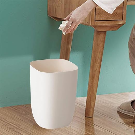 Bathroom Trash Can, Small Garbage Can for Bedroom, Living Room, Kitchen, Slim Cute Plastic Waste Basket for Office, 7L, Ivory White