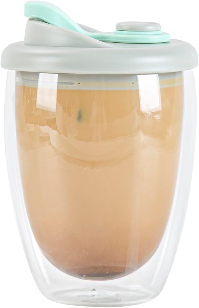 Restaurantware - Forma Professional 11.8 Ounce Insulated Travel Mug With Lid, 1 Double Wall Coffee Mug - Includes Lid, Reusable, Clear Borosilicate Glass Tumbler, Dishwashable, Microwavable
