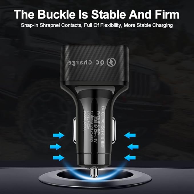 6 in 1 Super Fast Charging USB Car Charger Adapter for iPhone 16 15 14 13 12 11 Samsung & Android, QC3.0 Multi Port Cigarette Lighter USB Charge for Phone