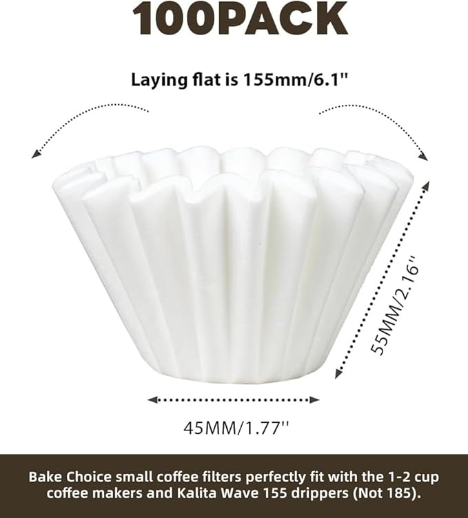 1-2 Cup Small Coffee Filters,100 Count Disposable Basket Coffee Filter Paper, Compatible with Kalita Wave Dripper 155 Series, Single Serve Coffee Pot, Pour Over and Drip Coffee Maker, For 1-2 People