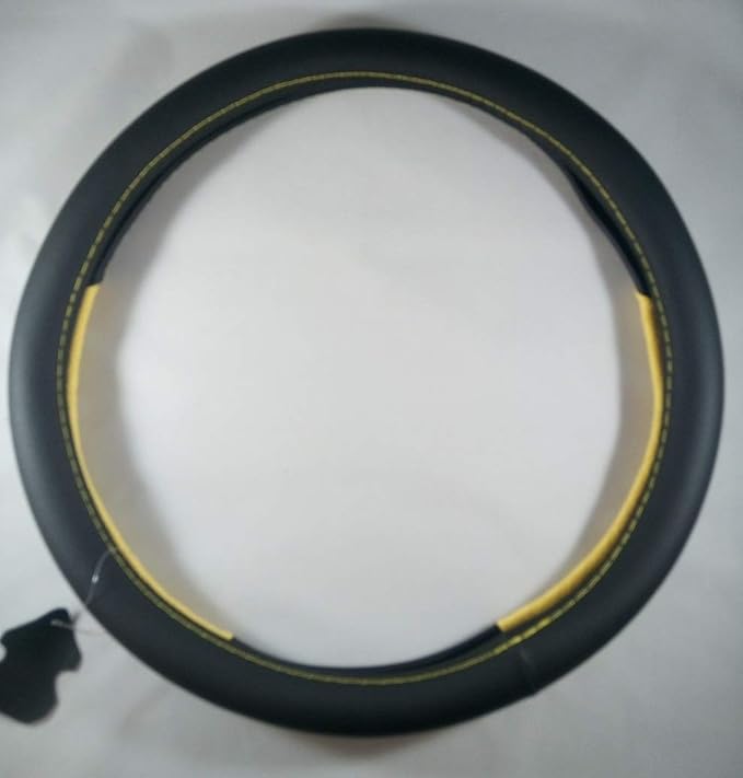 Jdragon Black & Yellow PU Leather Great Comfort Slip-On Steering Wheel Cover 14.25-15" Diameter