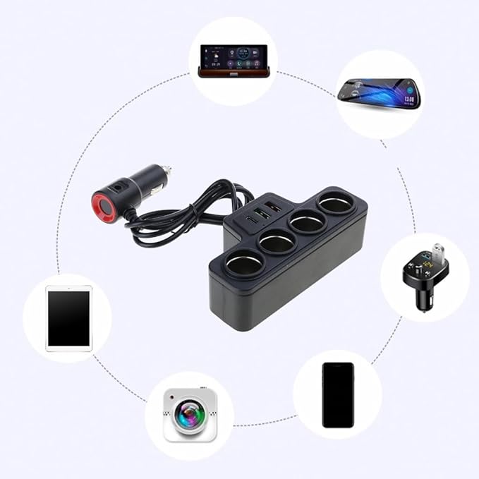 Portable Car Charger 12V/24V Power Socket Splitter Fast Charging Adapter 120W