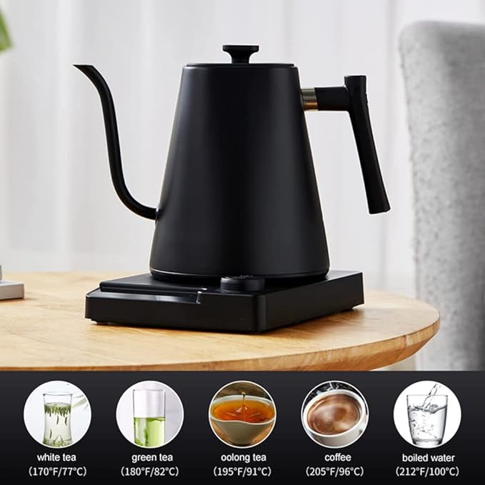Smart Electric Kettle 1000ML Gooseneck Kettle With Temperature Control and 24H Keep Warm, 304 Stainless Steel Hot Water Kettle For White Tea, Coffee, Boiling Water (White)