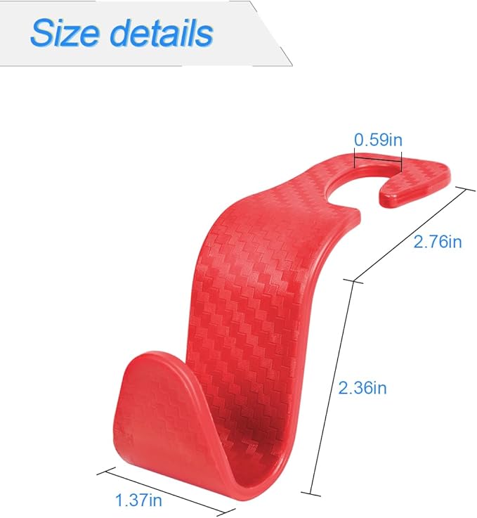 Car Seat Headrest Hook, 4 Pack Auto Seat Hanger Storage Organizer for Purse Handbag Coats Grocery Bags, Car Interior Accessories, Universal Vehicle Backseat Plastic Hanging Hook (Red)