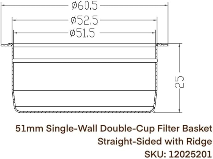 Stainless Steel Coffee Filter, 51mm Double Cup (Single Wall/Non-pressurized) Compatible with DLG EC885/9155/9255/9355/9555/9665/9865, SMEG & EUPA Coffee Machine
