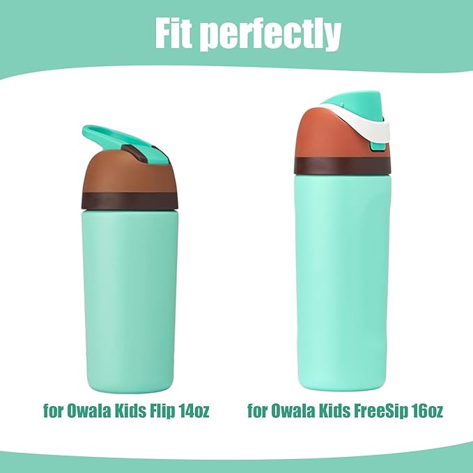 Mity rain 2PCS Protective Boot Compatible with Owala Kids Water Bottle 16 oz &14 oz, Silicone Boot Accessories for Owala Kids FreeSip 16oz & Flip 14oz (Eucalyptus)